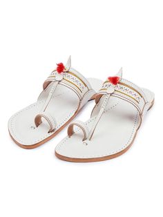 Authentic White Authentic While Kolhapuri Chappal With Star Puching Stright Upper, Cushioned Bottom, Nylon Chord Manual Stitching and Anti-slip Aersole at Heel. Vintage Six Braided Brown Kolhapuri Chappal With Cushioned Bottom, Leather Chord Manual Stitching and Anti-slip Full TPR at Bottom, 100% handmade from natural leather in ethnic Indian style. Very comfortable, light and soft, these leather sandals are perfect for all your summer adventures!  It's not just about staying royal, it's also about style and fashion. All those noble style and royal fashionist men who like maintaining their panache might want to pick up a pair of Kolhapuri sandals exclusively designed for them out of pure leather and enhanced with wonderful design. These sandals called as kolhapuri chappal are designed with Kolhapuri Chappals, White Leather Sandals, Genuine Leather Sandals, Rainy Season, Boys Accessories, Summer Adventures, Indian Style, Mens Sandals, Natural Leather