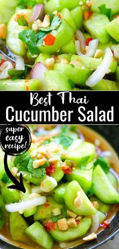 cucumber salad in a bowl with the words best thai cucumber salad