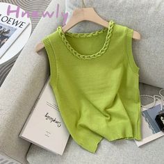 Green Tank Top Slim Fit Round Neck Sleeveless Vest Knitted Vest Women Clothing Y2k Tops Y2k Accessories [20240102] window.adminAccountId=232333784; Vest Knitted, Maternity Sweater Dress, Satin Shirts, Clothing Y2k, Fairy Outfit, Vintage Boho Dress, Y2k Accessories, Y2k Tops, Cardigan Sweater Vest