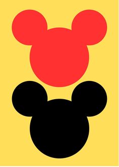 an image of mickey mouse's head in red and black on a yellow background