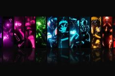 an array of different colored images with black background