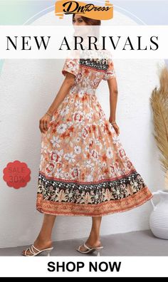 Bohemian Short Sleeve V-neck Midi Dress V Neck Midi Dress, The Bohemian, Color Pick, Floral Style, Basic Style, Fashion Games, Casual Dresses, Types Of Sleeves, Shop Now