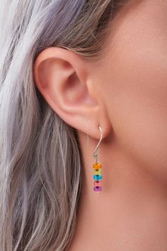 Adjustable Rainbow Earrings As Gift, Colorful Hypoallergenic Dangle Jewelry, Rainbow Sterling Silver Jewelry With Ear Wire, Rainbow Single Earring As Gift, Rainbow Dangle Earrings For Everyday, Single Rainbow Earring For Gift, Multicolor Linear Drop Earrings For Gift, Multicolor Linear Earrings Gift, Colorful Single Earring Jewelry As Gift