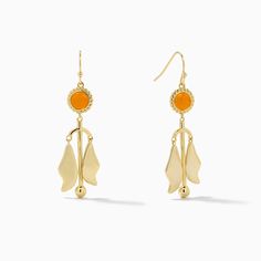 Wonderland Earrings | Gold | Product Image | Uncommon James Elegant Orange Chandelier Earrings Gift, Elegant Orange Chandelier Earrings For Gift, Elegant Orange Flower Earrings For Gift, Elegant Yellow Dangle Flower Earrings, Yellow Chandelier Earrings, Elegant Orange Pierced Earrings, Elegant Orange Drop Earrings, Trendy Orange Drop Earrings, Orange Metal Drop Earrings