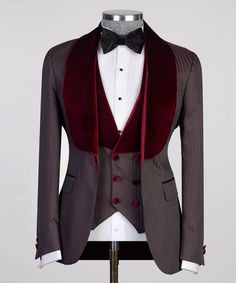 Elegant Fitted Three-piece Suit, Elegant Slim Fit Three-piece Suit, Red Fitted Elegant Suit, Elegant Fitted Red Suit, Elegant Red Three-piece Suit For Wedding, Elegant Red Fitted Suit, Elegant Slim Fit Long Sleeve Sets, Elegant Long-sleeved Slim Fit Sets, Elegant Long Sleeve Slim Fit Set