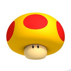 a yellow mushroom with red dots on it