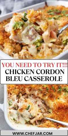 chicken cordon casserole with text overlay that says you need to try it