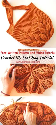 the instructions to make an easy crochet leaf bag with free pattern and video