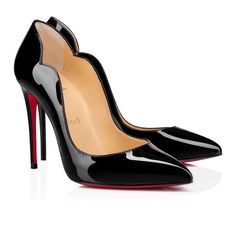 CHRISTIAN LOUBOUTIN Hot Chick 100mm Heels Heels For Party, Red Bottom Pumps, Wedding Pumps, Louboutin Heels, Hot Heels, Patent Leather Heels, Red Bottoms, Scalloped Edges, Black Patent Leather