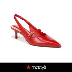 in stock Elegant Red Slingback Pumps With Buckle, Elegant Red Slingback Pumps With Buckle Closure, Chic Red Slingback Pumps For Spring, Chic Red Slingback Sandals With Ankle Strap, Chic Red Low Heel Slingback Sandals, Red Pointed Toe Slingback Pumps For Work, Red Slingback Sandals For Spring Formal, Red Slingback Pumps With Pointed Toe For Work, Red Slingback Pumps For Office