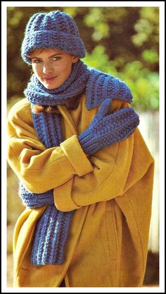 INSTANT PDF DOWNLOAD Vintage 80's Knitted  Hat, Scarf and Mittens Pattern   SIZES: Average lady's size hat and mittens and scarf measures 7 1/2 inches wide X 72 inches long MATERIALS: 20 oz of worsted weight yarn; 1 pair each of No 10 1/2 and No 13 straight knitting needles TENSION (Gauge): 8 sts to 3" on No 13 needles over patt.; 12 sts to 4" on No 10 1/2 needles over patt. You will receive a scanned PDF copy of the pattern.  Adobe Acrobat Reader is required to view pattern.  You can download this program at www.adobe.com if you do not already have it. To see new patterns/products available or want to see what the MishMash store is up to, please come like my Facebook page:  https://www.facebook.com/mishmashonlinecrafts/ Scarf Outfit, Mittens Pattern, Hat And Scarf, Adobe Acrobat, Hat Scarf, Knitted Hat, Worsted Weight Yarn, Worsted Weight, Wool Hat