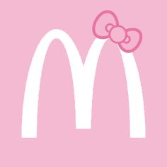 a mcdonalds logo with a pink bow on it's head and the word hello kitty written in white