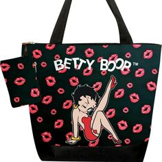 Size: 17.0" * 14.5" * 5.0" A Betty Boop Tote Bag That Holds All Of The Essentials That Can Go From Work To Weekend. Beautiful Polyester Material With Colorful Betty Boop Design. Size: 17.0" * 14.5" * 5.0" Retro Black Canvas Travel Bag, Black Retro Canvas Bag For Travel, Retro Black Canvas Bag For Travel, Retro Black Canvas Bag For Daily Use, Y2k Tote Bag, Betty Boop Purses, Pom Pom Charm, Purse Boutique, Everyday Tote Bag