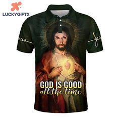 God Is Good All The Time Polo Shirt, Christian Polo Shirt A polo shirt is a versatile, short-sleeved garment that combines comfort and style. Typically made from cotton or a cotton-blend fabric, it features a soft collar, a placket with two or three buttons, and sometimes a small chest pocket. Originally designed for sports like tennis and polo, this shirt has since become a popular casual wardrobe staple for both men and women. Polo shirts are known for their smart-casual appearance, making them suitable for a range of occasions, from outdoor activities to more relaxed office settings. Photos Of God [...] Collared Cotton T-shirt With Letter Print, Casual Polo Shirt With Letter Print And Polo Collar, Casual Polo Shirt With Letter Print, Collared Cotton T-shirt With Graphic Print, Cotton Collared T-shirt With Graphic Print, Summer Polo Collar T-shirt With Graphic Print, Casual Short Sleeve Polo Shirt With Letter Print, Summer Polo Shirt With Letter Print, Summer Short Sleeve Polo Shirt With Letter Print