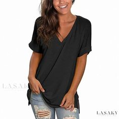 Lasaky - Loose-Fit Short Sleeve Top for Relaxation Summer Pullover, Rolled Sleeves, Short Sleeve Pattern, Womens Tops Summer, Loose Blouse, Color Shorts, Look Casual, Chic Woman, Black T Shirt