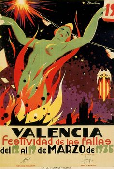 an old poster with a man holding a firecracker in his hand and the words valencia fesividda de las najafias del marzodas