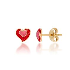 Finally, gold enamel heart earrings without the mark-ups. This best seller is the perfect accessory to wear day or night. Choose the metal type you like best: 14K white gold, 14K yellow gold, or 14K rose gold. This new arrival is a must-add to your wish list! To learn what enamel jewelry is and how to care for it, read our blog here (https://alexisjae.com/blogs/news/what-is-enamel-jewelry) CUSTOMIZATION We can customize any piece of fine jewelry. Please message us if you would like to make adjus 14k Gold Double Heart Earrings For Valentine's Day, 14k Gold Earrings For Valentine's Day Gift, Radiating Heart, Heart Shaped Jewelry, Enamel Earrings, Green Enamel, Heart Studs, Enamel Jewelry, Heart Earrings Studs