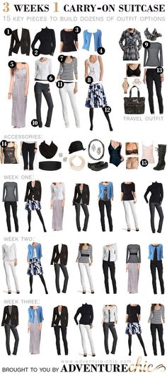 Adventure Chic - a blog full of travel tips and ideas for looking fabulous on the fly | Packing Guide for Cool Weather 10 Items 10 Ways, Travel Packing Ideas, Packing Ideas, Packing Guide, Travel Clothing, Travel Capsule, Packing Lists, Pack Light, Cooler Look