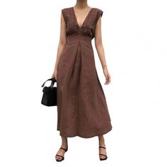 Description:The deep V neck and sleeveless design is very fashionable and seaxy.High waist dress is slim and solid color design is very simple. You will be elegant and charming wearing it.Made of high quality polyester material, it is soft, breathable and comfortable to wear.There are five sizes for your choice, including M, L, XL, 2XL, 3XL.The solid color dress is suitable for leisure time, wedding, party, vacation, streetwear, daily life.Item Name: DressMaterial: PolyesterStyle: FashionSex: WomenFeatures: Solid Color, V Neck, SleevelessSeason: SummerSize Details:[Our Size M] Shoulder: 39cm/15.4, Bust: 92cm/36.2, Waist: 74cm/29.1, Length: 126.5cm/49.8 (Approx.)[Our Size L] Shoulder: 40.25cm/15.8, Bust: 97cm/38.2, Waist: 79cm/31.1, Length: 128.5cm/50.6 (Approx.)[Our Size XL] Shoulder: 41.5 Chic Sleeveless Solid Color V-neck Dress, Solid Color V-neck Beach Dress For Summer, Solid V-neck Dress For Summer Beach, V-neck Solid Color Beach Dress, Brown V-neck Summer Sundress, Brown V-neck Dress For Beach Season, V-neck Solid Color Summer Sundress, Brown V-neck Solid Color Maxi Dress, Chic Sleeveless Solid Color Beach Dress