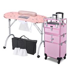 PRICES MAY VARY. [Manicure Table & Makeup Case Kit]: Includes 1pc foldable manicure table and 1 pc 2-in-1 pink makeup rolling case, a perfect kit for professional manicurists and nail art lovers to build up their mobile nail art workstations and fulfill their storage needs of nail tools and cosmetics while travelling, ideal for on-the-go nail artist, makeup artists, temporary make-up room, salon, etc. [Portable & Comfortable Manicure Table]: Features 4 legs with 360-degree rotated casters for easy moving, along with locks for fixing them in place for enhanced stability, while foldable legs for space-saving storage and transportation in the included bag; Comes with soft sponge pad for your customer to rest her arm and moderate table height for comfortable sitting [Dust Removal]: Manicure ta Nail Organizer, Makeup Furniture, Table Makeup, Mobile Nails, Thanksgiving Nail Designs, Artist Makeup, Nail Polish Organizer, Nail Art Studio, Makeup Train Case