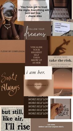 a collage with different types of words and pictures on it, including the words i am