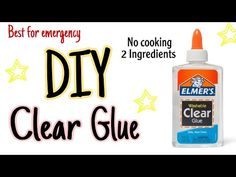 a bottle of clear glue with the words diy on it and stars around it