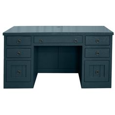 an office desk with two drawers and one drawer on the top, in dark blue