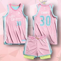 a pink and blue basketball uniform with the number 30 on it