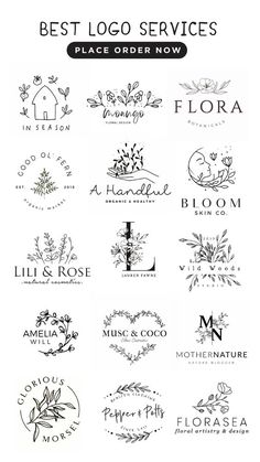 the logos for best logo services are shown in black and white, with flowers on them