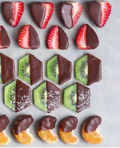 chocolate covered fruit arranged in the shape of hexagons and kiwi slices