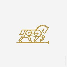 a horse drawn in gold on a white background