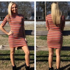 Approximate Measurements (In Inches Laid Flat): Pit To Pit: 16” Sleeve: 10” Waist: 13” Length: 35” Material: 96% Rayon, 4% Spandex Features: Socialite Bodycon Dress; Mock-Neck; Stretch; Blue/Pink Striped Multicolor Condition: New With Tags/Retail Store Shelf Pull Flaws: None Stock: 000 Code: 006 Tags: Night Out, Flirty, Chic, Bodycon Dress Buy With Confidence! Poshmark Ambassador, Top Rated Seller And Fast Shipper! All Items Shipped Next Day From A Smoke-Free Home. ~Lexie Fitted Dresses With Striped Hem For Spring, Spring Fitted Dress With Striped Hem, Casual Striped Mini Dress For Fall, Fitted Spring Dress With Striped Hem, Trendy Striped Dresses For Fall, Striped Mini Dress For Spring, Retro Striped Dresses For Spring, Fitted Striped Dress For Fall, Striped Fitted Dress For Fall