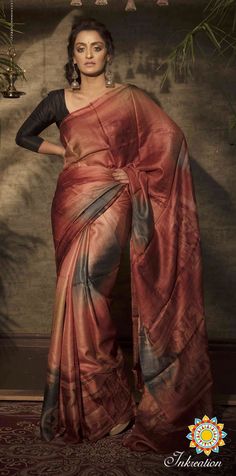 This sari is the artistic recreation of ancient Terracota sculptures of Bishnupur temples with hand acid/silk painting. The border of this Indian ethnic Sari captures the blend of Terracota sculptures with amazing detail and finishing. As this multicolour sari is made of Pure GACHI Tussar, so it is very comfortable to wear even in hot environments. The overall design of this saree with a black blouse piece makes it a perfect fit for every occasion which turn you showing different from others. It Luxury Bohemian Tussar Silk Saree, Traditional Art Silk Saree With Batik Print, Artistic Silk Saree For Festive Occasions, Artistic Silk Dupatta For Festive Occasions, Festive Batik Print Art Silk Saree, Artistic Silk Dupatta With Pallu, Artistic Silk Dupatta With Traditional Drape, Silk Pre-draped Saree With Kalamkari Print, Traditional Tissue Silk Saree With Kalamkari Print