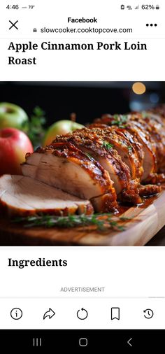 an iphone photo with the words apple cinnamon pork loin roast in front of it