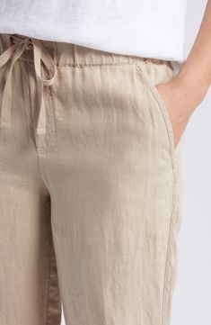 Pull-on pants with a cropped tulip hem are cut from lightweight, cool linen, which makes them ideal for sun-chasing adventures or kicked-back weekends at home. 26" inseam; 12" leg opening; 11" front rise; 16" back rise (size Medium) 24 1/2" petite inseam; 12" leg opening; 10 1/2" front rise; 15" back rise (size Medium P) Drawstring waist Front slant pockets 100% linen Machine wash, line dry Imported Casual Linen Ankle-length Capris, Casual Wide Leg Linen Capris, Casual Summer Linen Capris, Spring Linen Straight Leg Capris, Spring Linen Pull-on Bottoms, Casual Linen Straight Leg Capris, Spring Straight Leg Linen Capris, Linen Straight Leg Capris With Elastic Waistband, Straight Leg Linen Capris With Elastic Waistband