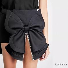 Lasaky - Water Crystal Embellished Mini Skirt Party Mini Skirt With Bow, Chic Party Skirt With Bow, Elegant Mini Skirt With Bow For Party, Fitted Mini Skirt With Bow For Party, Party Mini Skirt With Bow Detail, Spring Party Bottoms With Bow Detail, Spring Party Bottoms With Bow, Spring Cocktail Embellished Skirt, Chic Embellished Mini Bottoms