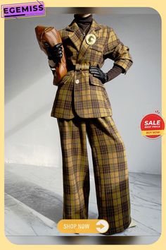 Elegant Plaid Fashion Pants Retro Wide Leg Pants For Work In Fall, Vintage Fall Workwear Pants, Vintage Workwear Pants For Fall, Vintage Ankle Pants For Fall, Retro Style Winter Workwear Pants, Plaid Fashion, Fashion Pants, Pants For Women, Plaid