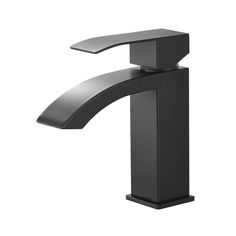 a black bathroom sink faucet on a white background with no one in it