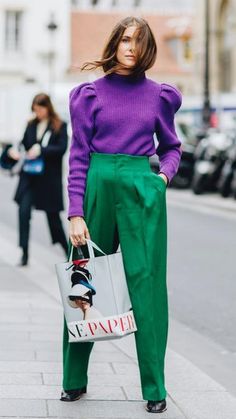 Green Jacket Outfit, Pfw Street Style, Cool Winter, Purple Outfits, Cooler Look, Business Outfit