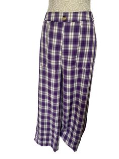 Vintage Womens 70s Plaid Trousers Gorgeous Purple Checked Design Nice casual fit, High Waisted Really great for everyday wear styling Would look perfect teamed with chunky boots Best Fit Size 10  Measurements taken laid flat Waist 15 Inch  39 Inch Outside Leg Length Plaid Trousers, Purple Pants, Checked Trousers, Chunky Boots, Casual Fits, Trousers Women, Capri Pants, Vintage Ladies, Everyday Wear