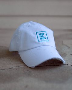 "Keep The Faith" trucker distressed hat with mesh and snapback. Merch Hat, Company Merch, Distressed Hat, Keep The Faith, Bright Blue, Trucker Hat, Baseball Hats, Mesh, Hats