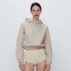 Nwot Zara Cropped Hoodie With Cinched Waistband And Sleeves Color Beige, Size Small Super Soft, Never Worn Hoodie Zara, Satin Top, Colorful Hoodies, Cropped Hoodie, Zara Tops, Zara Women, Clean Out, Hoodies Womens, Hooded Sweatshirts