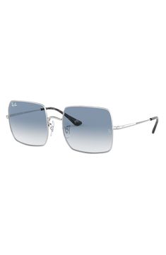 Sleek metal frames with gradient lenses define statement-making square shades crafted in Italy. 54mm lens width; 19mm bridge width; 145mm temple length 100% UV protection Metal Made in Italy Silver Square Frame Sunglasses With Uv Protection, Silver Rimless Sunglasses With Gradient Lenses, Silver Rectangular Sunglasses With Gradient Lenses, Gray Square Frame Polarized Sunglasses, Square-faced Sunglasses With Gradient Lenses For Beach, Square Shades, Protection Crystals, Uv Protection, Square Sunglasses