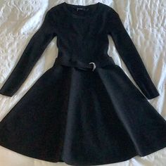 Karen Millen Dress Size Small. Black. Great Condition. Never Worn. Belt Waist Spring Black Belted Dress, Chic Black Fit And Flare Midi Dress, Chic Black Winter Dresses, Black Belted Long Sleeve Mini Dress, Black Belted Mini Dress For Evening, Black Fit And Flare Mini Dress For Fall, Black Belted Dress For Fall, Black Belted Dress For Winter, Black Fit And Flare Dress For Winter