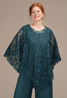 This mother's gown is a timeless piece, featuring a floor-length A-line silhouette and a graceful scoop neckline. Cap sleeves add a delicate touch, while a button elegantly cascades down the back. The dress is thoughtfully designed with a built-in bra for support. Complementing the ensemble is a color-matched lace capelet, lending a touch of romance and sophistication. Elegant Wedding Dress With Overlay, Elegant A-line Mother Of The Bride Dress, Elegant A-line Gown For Mother Of The Bride, Lace Capelet, Mothers Gowns, Aurora Dress, Bateau Neckline, Mother Of The Bride Dresses, Bride Dress