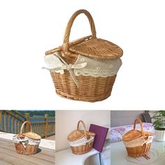 four different pictures of baskets with handles