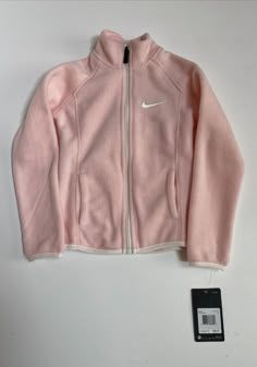 Pink Clothing Aesthetic, Nike Fleece Jacket, Pink Fleece Jacket, Brand Merchandise, Her Drawing, Embroidered Nike, Pink Fleece, Nikes Girl, Rosa Pink