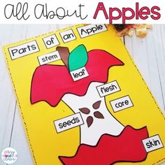 an apple cut out with the words all about apples