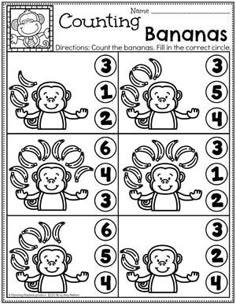 the counting game for children to learn how to count numbers with monkeys and bananas on it