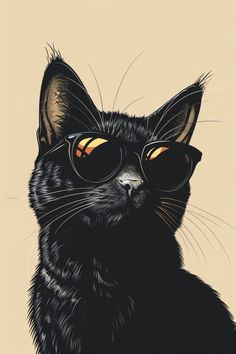 a black cat with sunglasses on its face